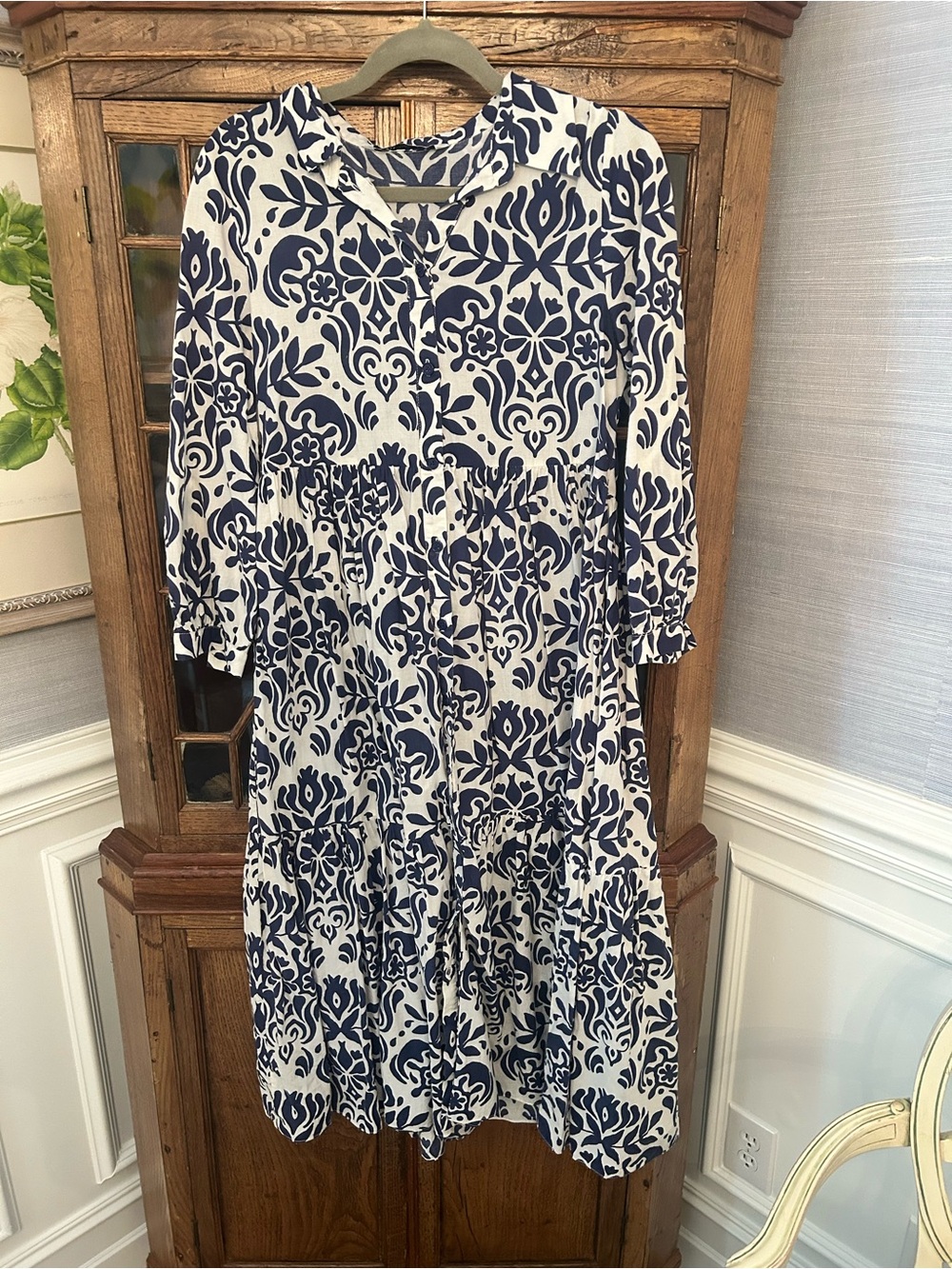 Zara Blue and White Floral Print Women's Dress